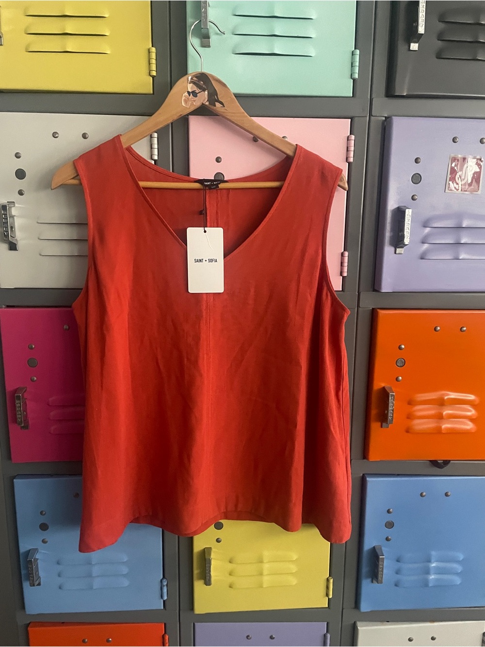 Saint + Sofia Red Sleeveless V-Neck Tank Top